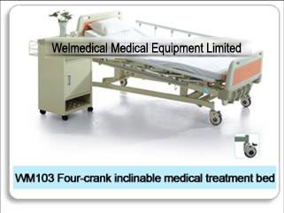 Four-crank inclinable medical treatment bed